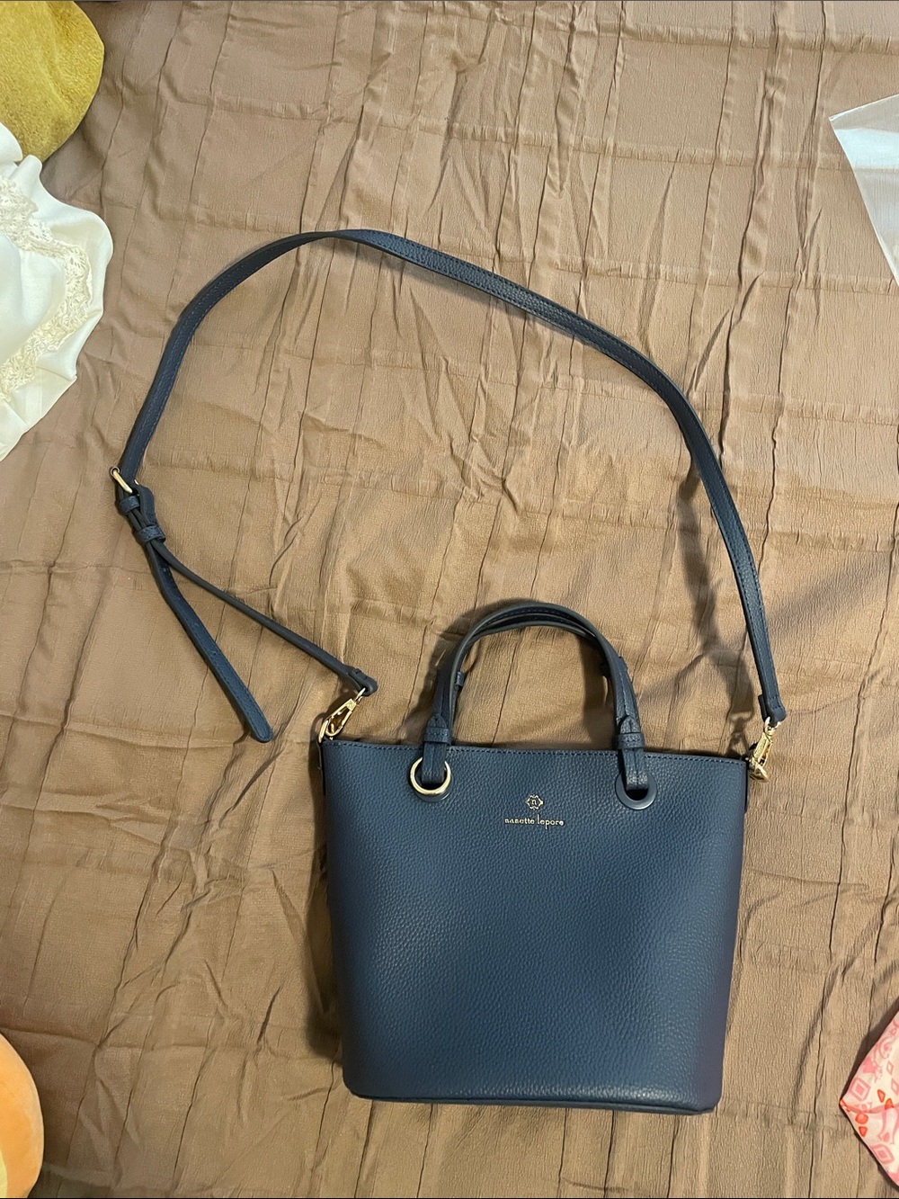 Nanette Lepore Navy Crossbody Tote with Gold Hardware